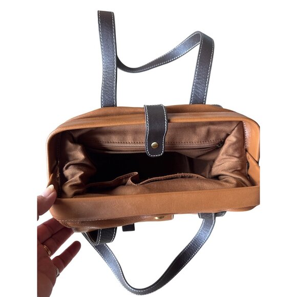 Vintage Y2K North Style Brown Leather Shoulder Tote Bag Purse Satchel Handbag - Picture 10 of 13